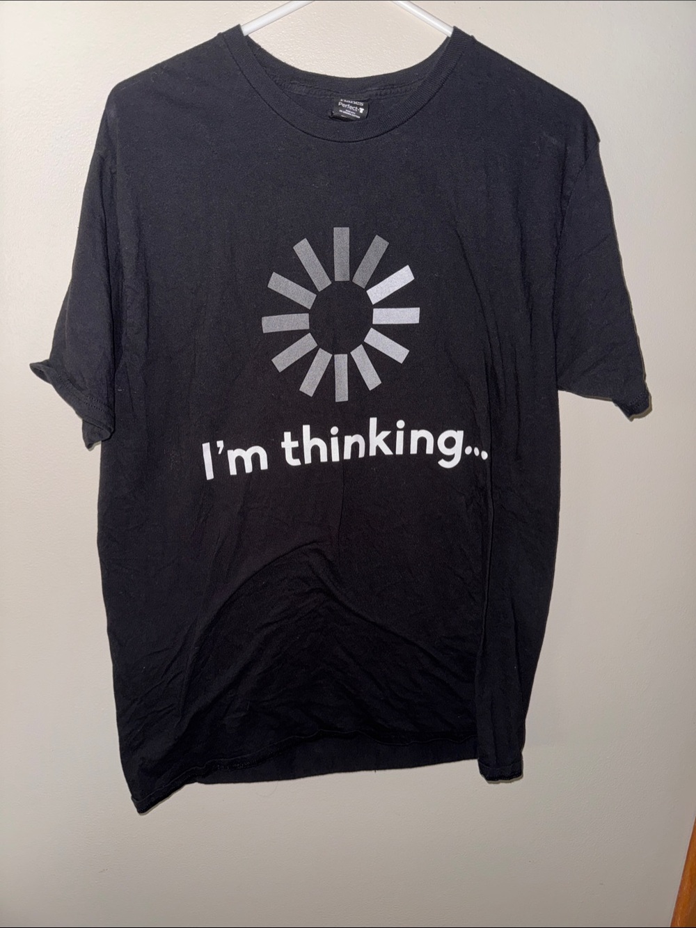 Hanes I’m Thinking Black Short-Sleeve Graphic Tee with White Grey Loading Icon